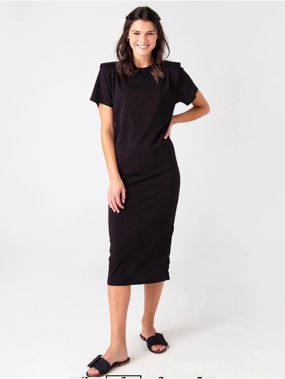 Frame Denim Black Short-Sleeve Midi Dress